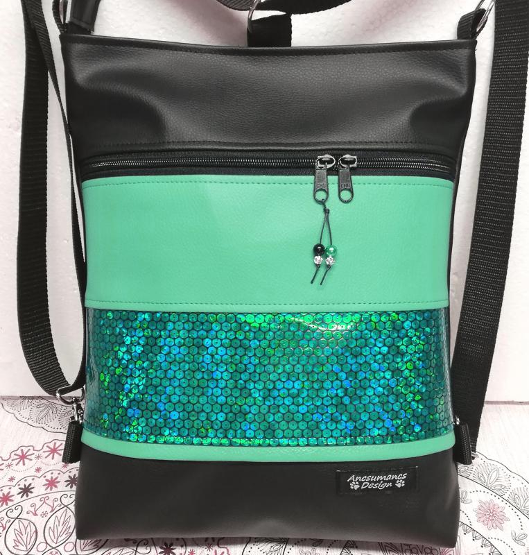 3in1 hátizsák univerzális  táska zöld-zöld hologram