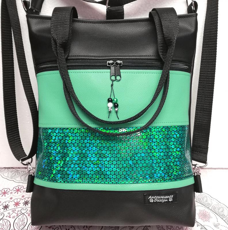 4in1 hátizsák univerzális rohangálós táska zöld-zöld hologram