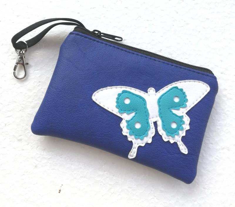 Applikált pillangós textilbőr kulcscsomótartó kulcstartó  sötétkék kcst073