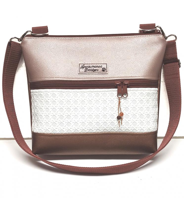 Bella crossbody oldaltáska övtáska 28x24cm - Elegáns bronz fehér púder