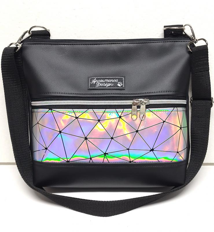 Bella crossbody oldaltáska övtáska 28x24cm - Elegáns fekete lézerhologram