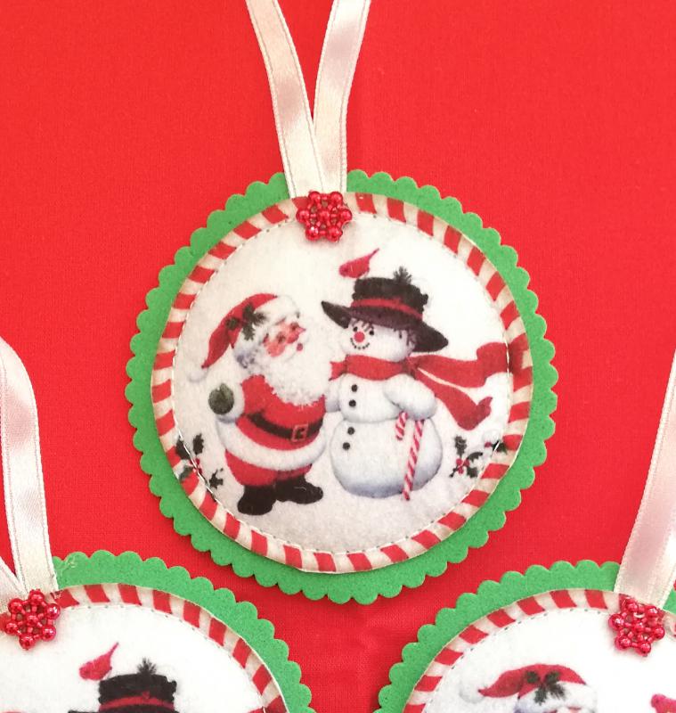 Dekoratív kézműves filc karácsonyfadísz dekoráció - Mikulás és hóember