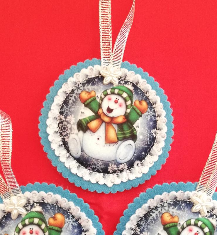 Dekoratív kézműves filc karácsonyfadísz dekoráció - Vidám hóember