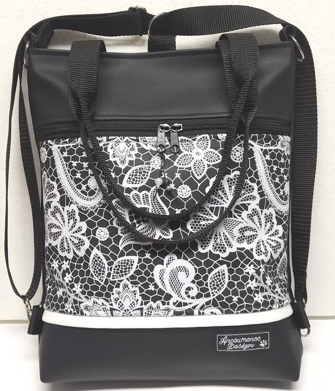 Elegáns 4in1 textilbőr hátizsák univerzális táska csipke mintás vászonnal