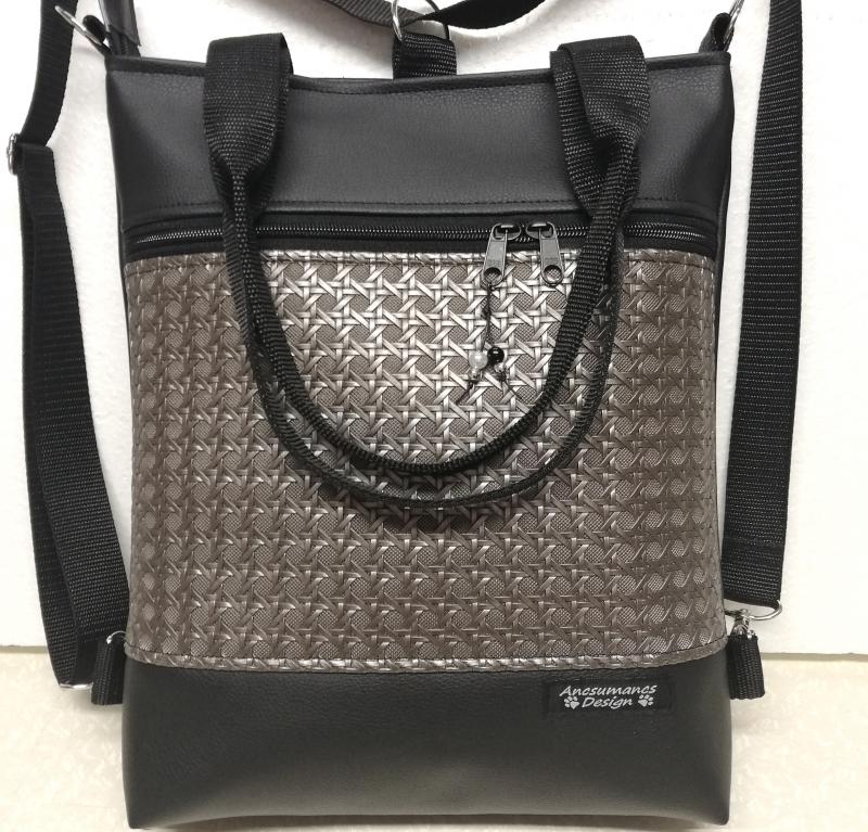 Elegáns 4in1 textilbőr hátizsák univerzális táska platina 3D bőrrel