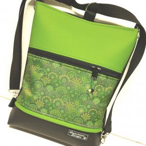 3in1 hátizsák univerzális táska Fekete-limezöld mermaid mandalás textillel