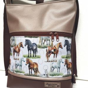 3in1 hátizsák univerzális táska lovas cordurával Kakaóbarna-gyöngyházpúder