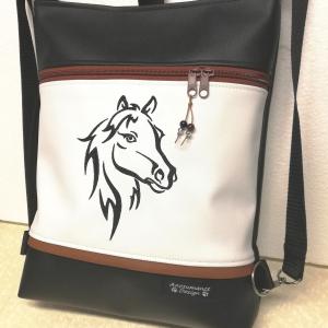 3in1 hímzett lovas hátizsák univerzális táska fekete-fehér
