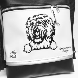 3in1 hímzett Puli kutya hátizsák univerzális táska fekete fehér ezüst