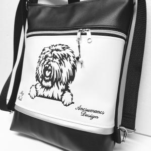 3in1 hímzett Puli kutya hátizsák univerzális táska fekete fehér ezüst