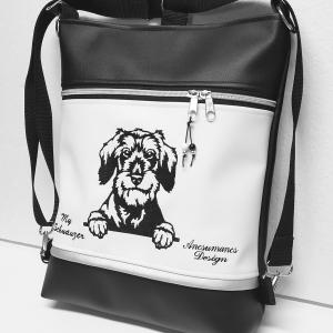 3in1 hímzett Schnauzer kutya hátizsák univerzális táska fekete fehér ezüst