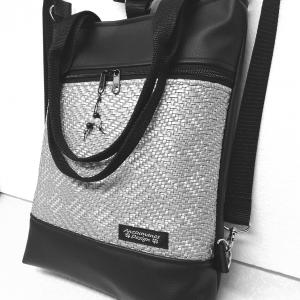 4in1 fonott 3D ezüst-fekete elegáns női hátizsák oldaltáska