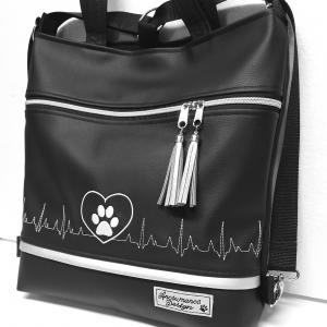 4in1 nagy csini univerzális táska hátizsák - Ekg-szív-tappancs ezüst bojtdíszekkel