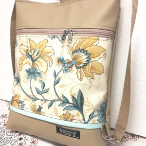 Álomvirágok 3in1 drapp-beige textilbőr hátizsák oldaltáska