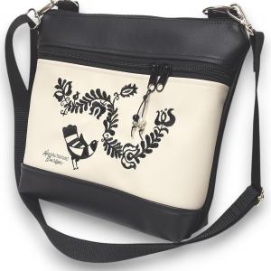 Bella crossbody oldaltáska 28x24cm - Hímzett Magyar népmesék fekete-világos bézs