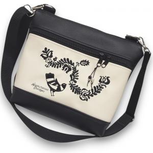 Bella crossbody oldaltáska 28x24cm - Hímzett Magyar népmesék fekete-világos bézs