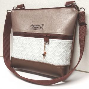 Bella crossbody oldaltáska övtáska 28x24cm - Elegáns bronz fehér púder