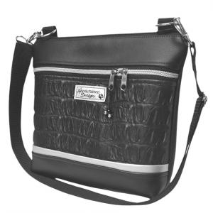 Bella crossbody oldaltáska övtáska 28x24cm - Elegáns fekete 3Dfekete ezüst cipzárral