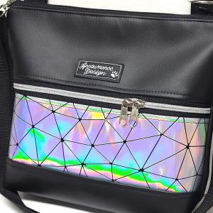 Bella crossbody oldaltáska övtáska 28x24cm - Elegáns fekete lézerhologram