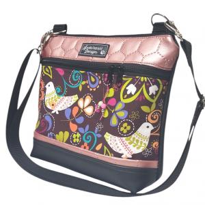 Bella crossbody oldaltáska övtáska 28x24cm - Modern népmesés - Fekete-gyöngyházrose