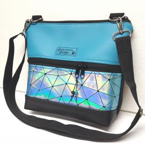 Bella crossbody oldaltáska övtáska 28x24cm - Türkiz lézerhologram