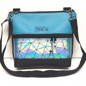 Bella crossbody oldaltáska övtáska 28x24cm - Türkiz lézerhologram