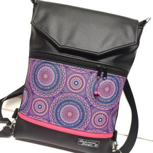 Fedélrészes 3in1 hátizsák univerzális táska lila-rózsaszín mandalás cordurával