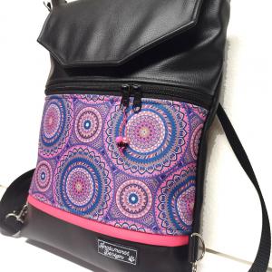 Fedélrészes 3in1 hátizsák univerzális táska lila-rózsaszín mandalás cordurával