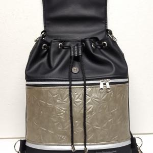 Fedélrészes zsinóros 3in1 hátizsák univerzális táska - Kristály Platina fekete