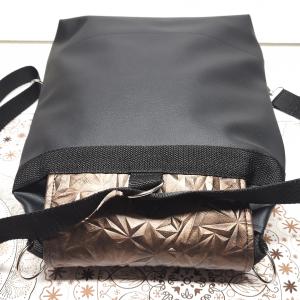 Fedélrészes zsinóros 3in1 hátizsák univerzális táska - Metál kristályos bronz feketével
