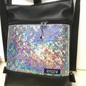Flitter hologramos 3in1 hátizsák univerzális táska-fekete