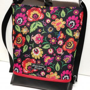 Folk virágok - hátulzsebes 3in1 textilbőr hátizsák univerzális táska