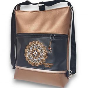 Hímzett mandalás 3in1 hátizsák univerzális táska Bronz fekete (mandala002)
