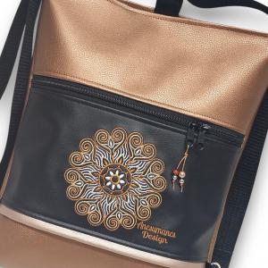 Hímzett mandalás 3in1 hátizsák univerzális táska Bronz fekete (mandala002)