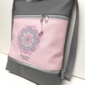 Hímzett mandalás 3in1 hátizsák univerzális táska szürke-rózsaszín