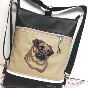Hímzett mopsz kutyusos 3in1 hátizsák univerzális táska