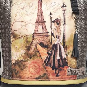 Hölgy Párizsban - hátulzsebes 3in1 textilbőr hátizsák univerzális táska 30x35cm