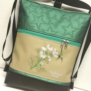 Kamillák hímzett 3in1 hátizsák univerzális táska fekete-drapp-zöld