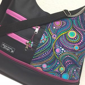 MAXI sokzsebes felemás textilbőr pakolós táska színes buborékspirálok