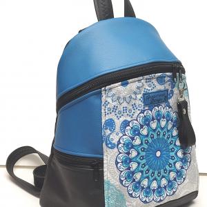 MAXIM BackPack L hátizsák - Egyedi mandalás kék fekete alapon textilbőr pántokkal 36x28x16