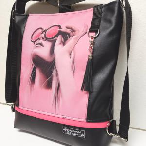 Pink Woman - hátulzsebes 3in1 textilbőr hátizsák univerzális táska 30x33cm