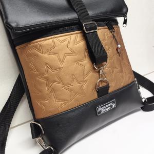 Roll Up Maxi dupla pántos hátizsák sok zsebbel - Elegáns fekete - bronz csillagokkal