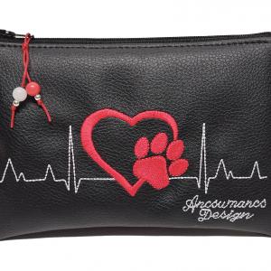 Szettben olcsóbb! Női 26x30 crossbody oldaltáska - Szívdobogás Hímzett EKG szív tappancs kutya neszivel