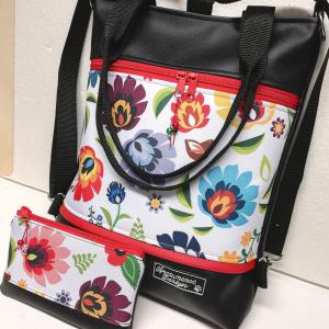 Szettben olcsóbban! Folk virágok 4in1 szett textilbőr hátizsák univerzális táska neszivel