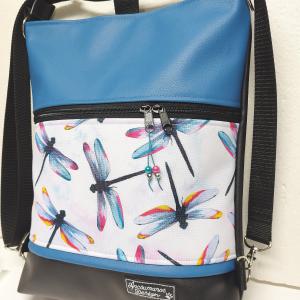 Szitakötők fekete-kék alapon 3in1 hátizsák pakolós rohangálós táska