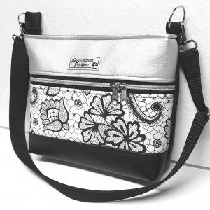 Three colors crossbody oldaltáska övtáska 26x21cm - Csipke ezüsttel