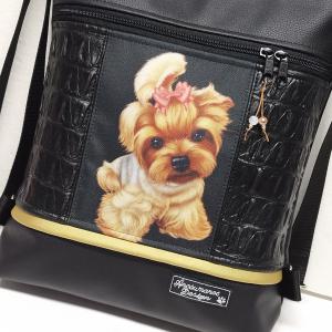 Yorkshire terrier kutyus 3in1 textilbőr hátizsák,univerzális táska cordura díszítéssel