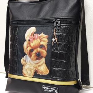 Yorkshire terrier kutyus 3in1 textilbőr hátizsák,univerzális táska cordura díszítéssel