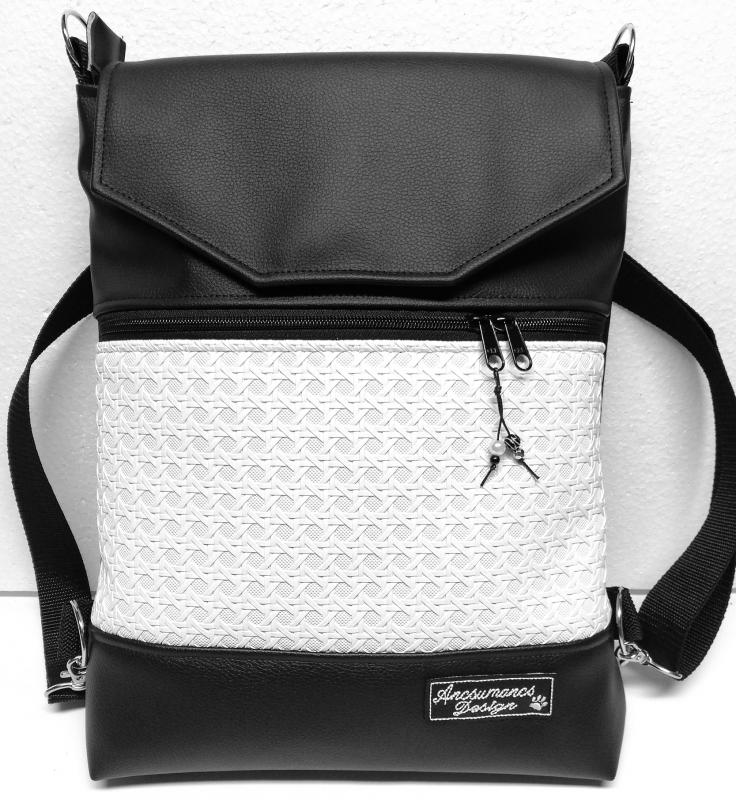 Fedélrészes 3in1 hátizsák univerzális táska fekete- 3D fehér