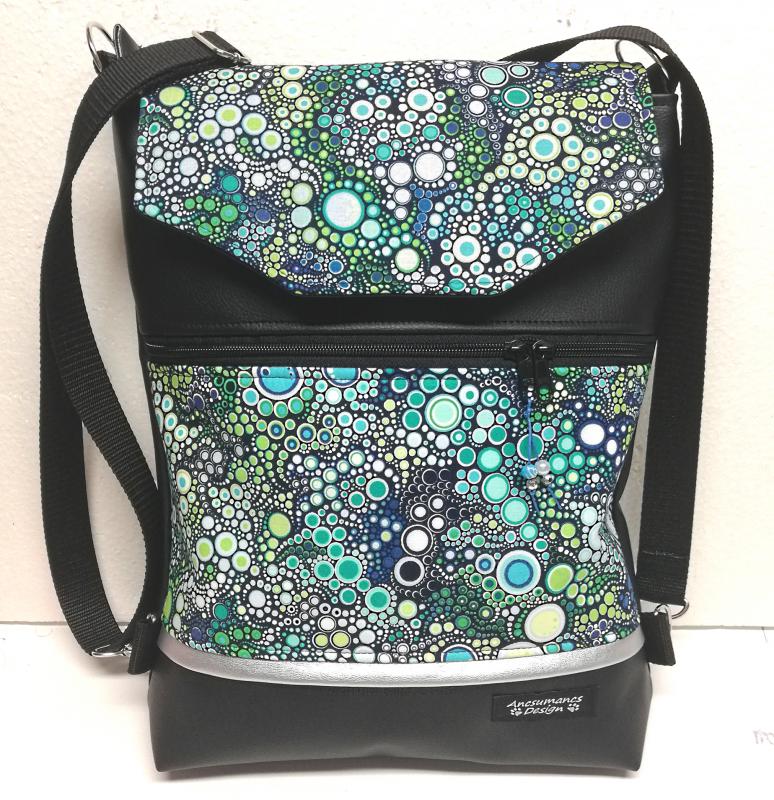 Fedélrészes 3in1 hátizsák univerzális táska kék-zöld buborékok